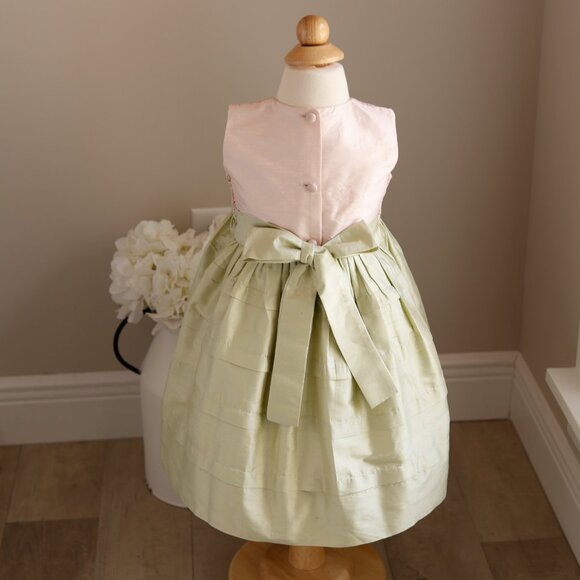 Pink & Green Smocked Dupioni Silk Dress Special Occasion Portrait Size 2 LOVELY! - Picture 5 of 7